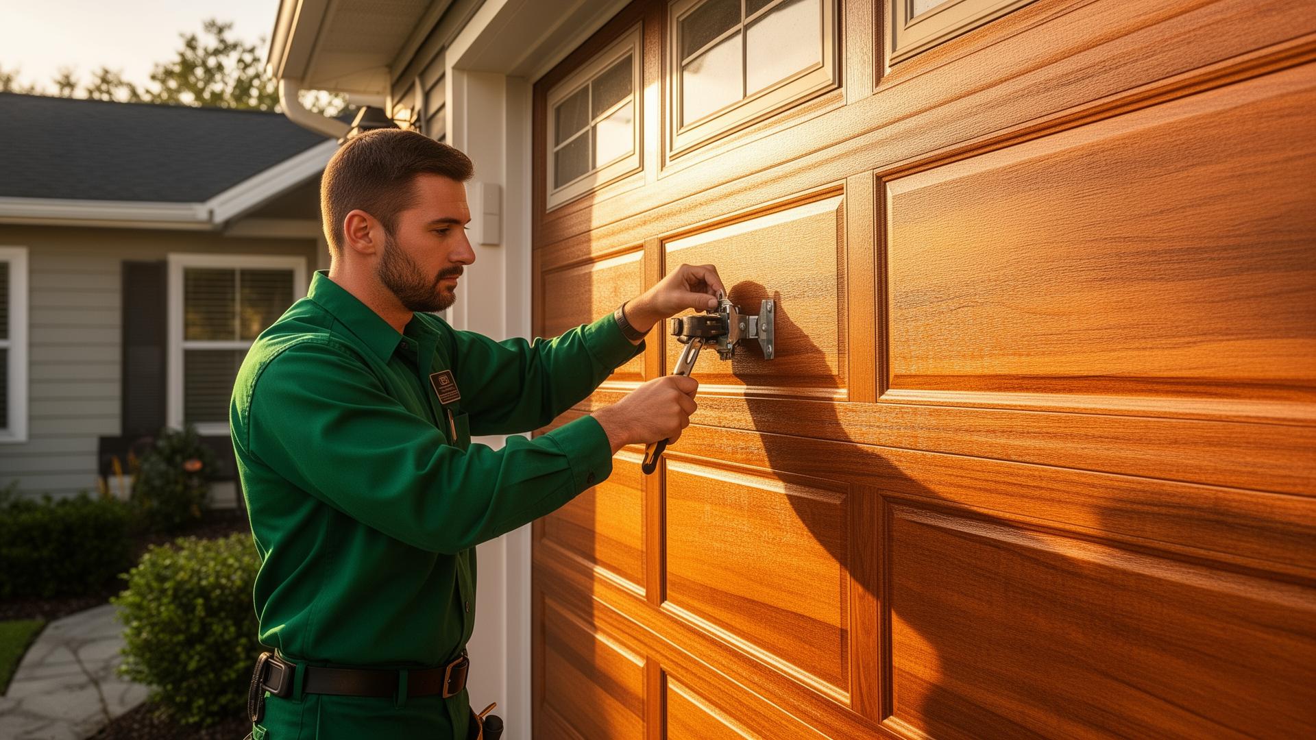 Professional garage door technician installing a new garage door in Lima, NY